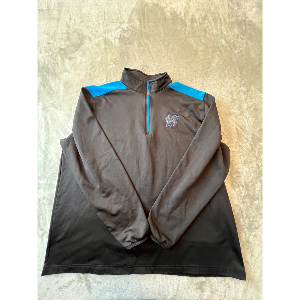 MLB Miami Marlins Quarter Zip Pullover Mens 3XL Black Blue Fleece MLB Genuine